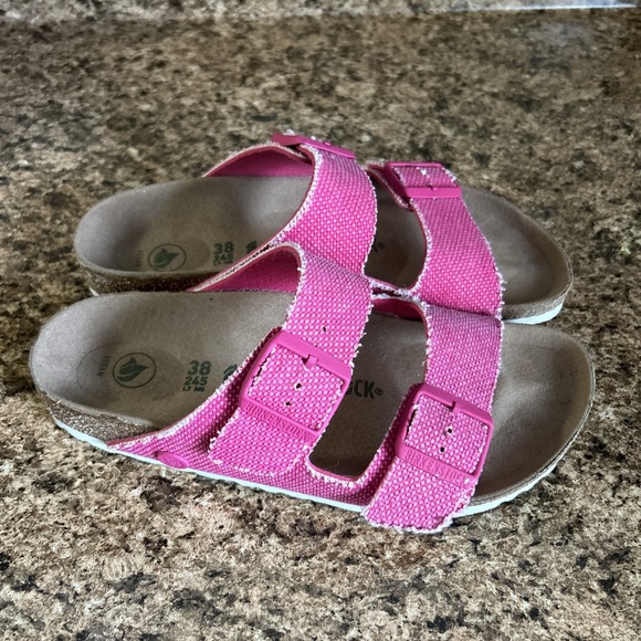 BIRKENSTOCK Arizona Sandals Vegan Textile Fuchsia Tulip Pink slides 38 US 7 - Picture 1 of 8